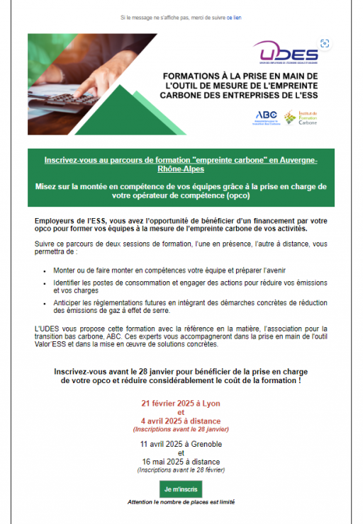 FIN DES INSCRIPTIONS formation à la prise en main de l'outil calculateur carbone" VALOR'ESS